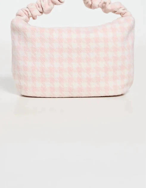 Large Houndstooth Scrunch Handle Bag In Pink | Shop Simon