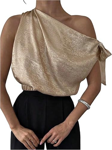 Women's Off Shoulder Tie Side Blouse Sleeveless Crop Tops Elegant Blouses | Amazon (US)
