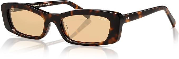 SOJOS Acetate Rectangle Polarized Sunglasses for Women Narrow Trendy 90s Retro Sunnies, Sunrise | Amazon (US)