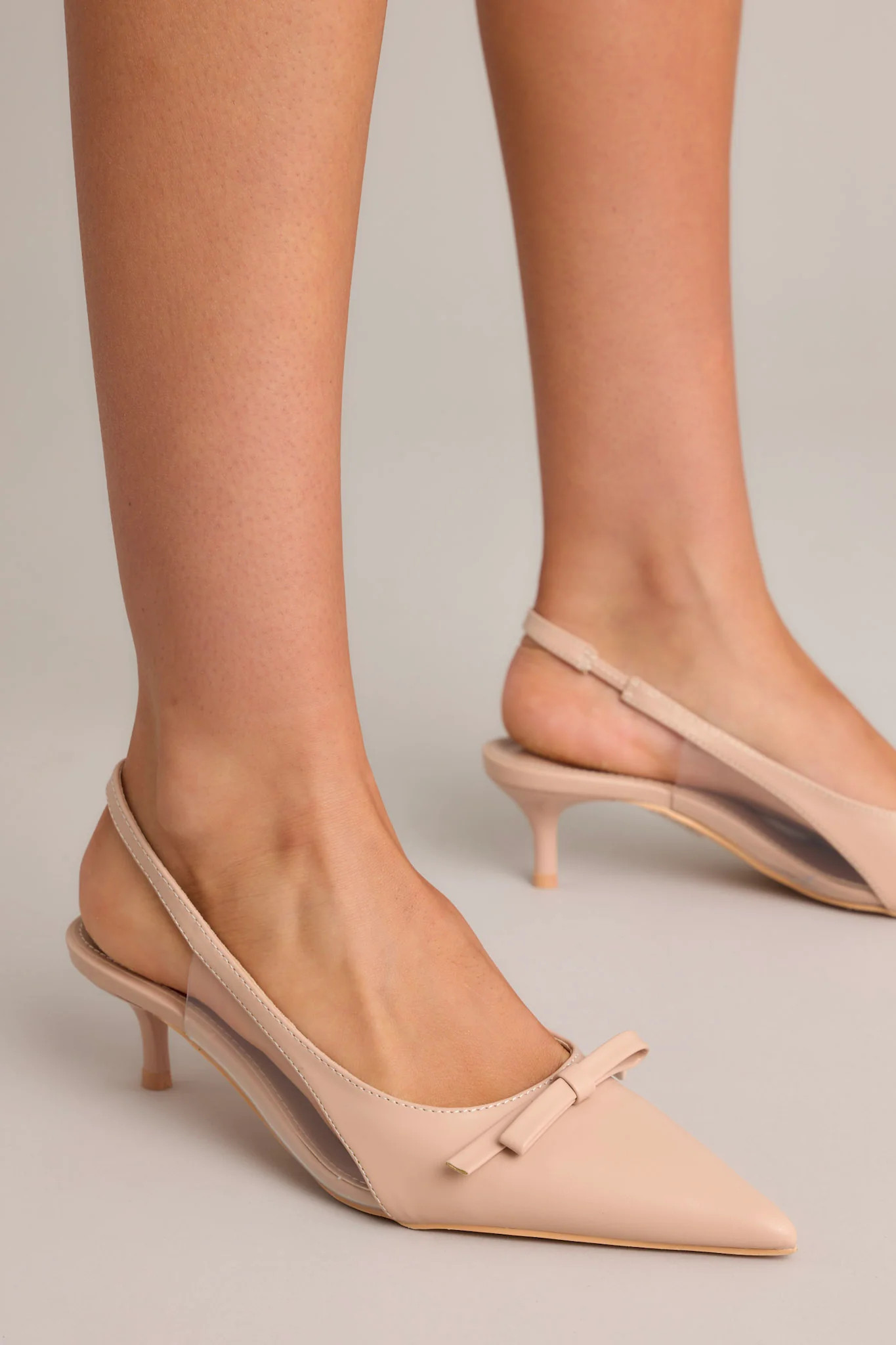 Regal Steps Beige Slingback Kitten Heels | Red Dress