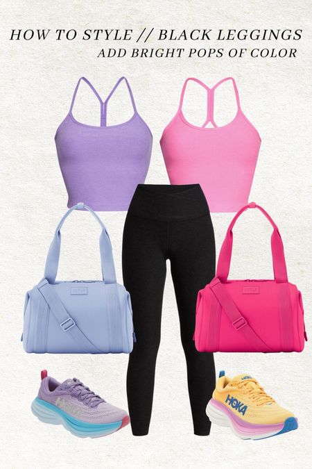 How to style your black leggings — add bright pops of color 💖 Add a bright comfy sneaker to match your top & your basic black leggings will be so much more exciting! These little duffle bags look great for both the gym & travel ✨

Athleisure style; workout outfit; gym outfit; mom style; beyond yoga; dagney dover; Hoka sneakers; running sneakers; Christine Andrew 

#LTKfit #LTKtravel #LTKstyletip