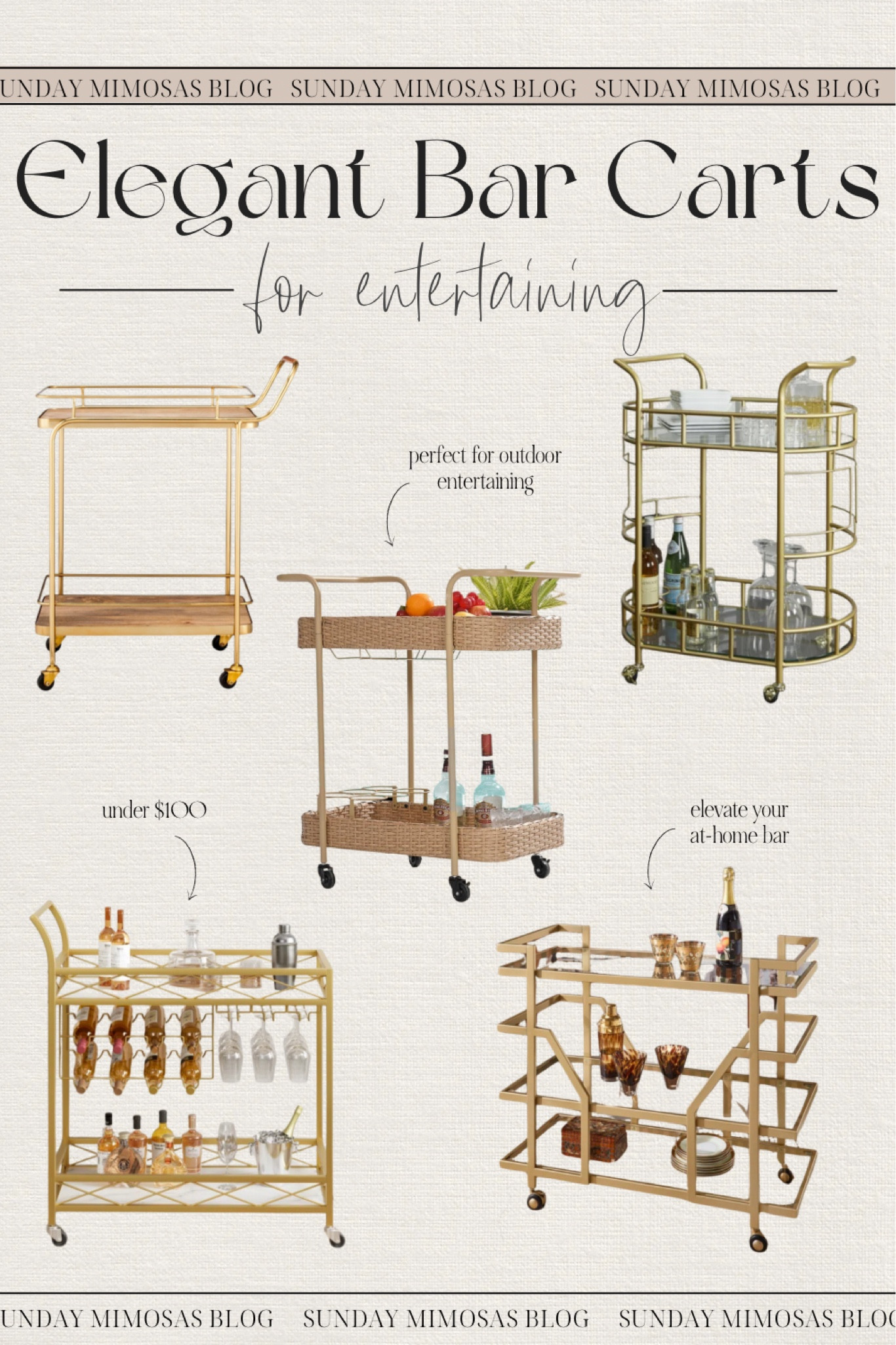 Gorgeous bar carts for entertaining!

Here are a few of our favorite golf bar carts that are affordable & have amazing reviews! 🤩

Bar cart, bar cart accessories, gold bar cart, outdoor bar cart, Target bar cart, Walmart bar cart, rattan bar cart, Wayfair bar cart, bar cart decor

#LTKSeasonal #LTKhome #LTKparties