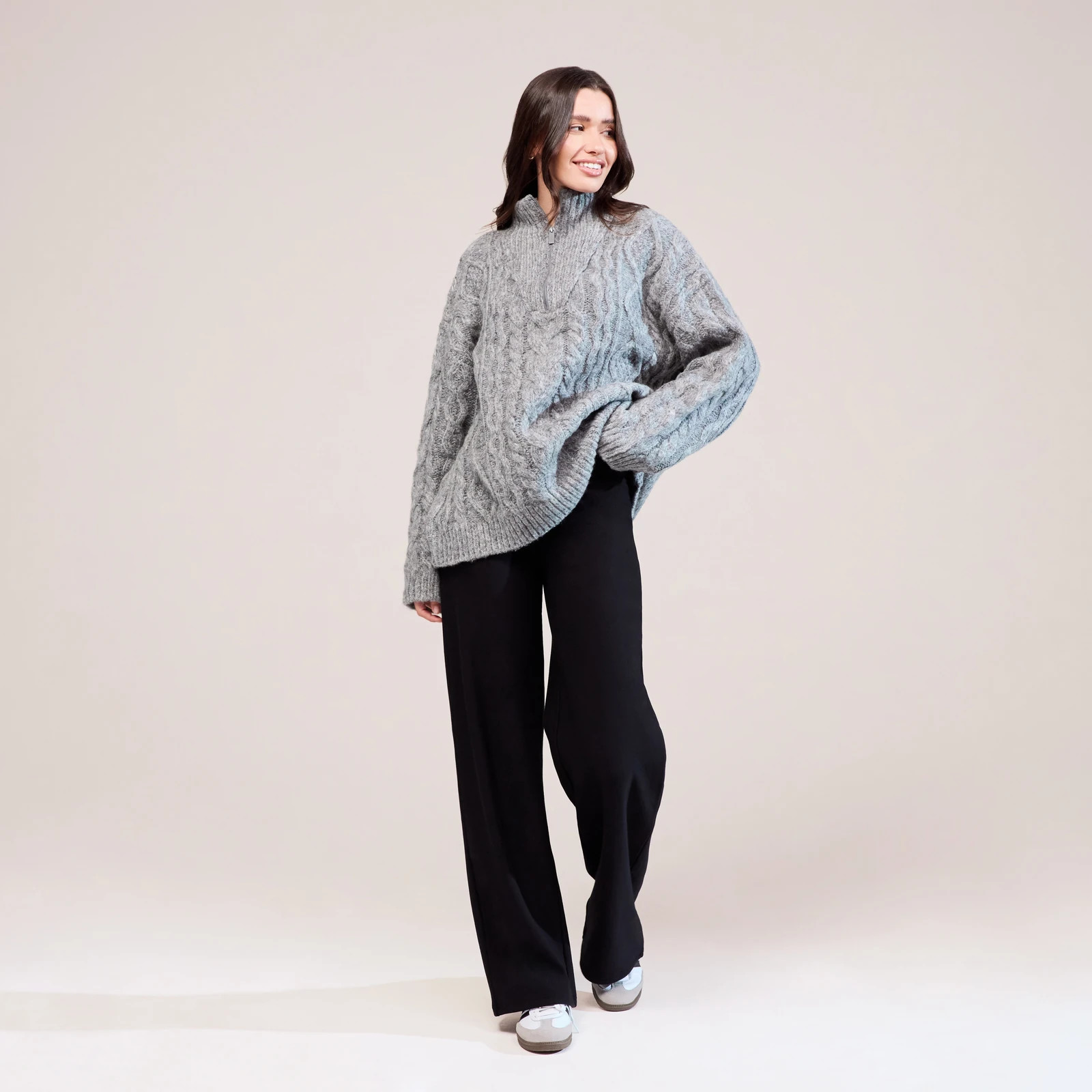 Cable Knit 1/4 Zip Jumper | Dark grey | LOVALL