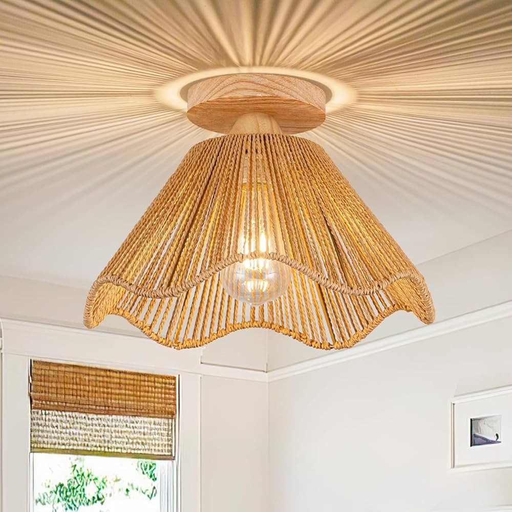 Boho Light Fixtures Ceiling Mount Boho Rattan Ceiling Light Flush Mount Mini Chandelier Woven Cei... | Amazon (US)