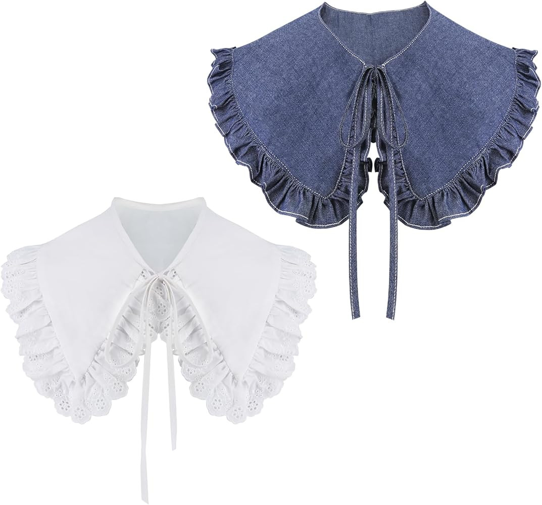 XEPST 2-Piece Women's Detachable Collar Blouses, Half Shirts with Removable Collars, Denim & Ruff... | Amazon (UK)
