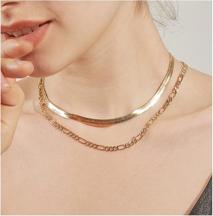 Dainty Layered Necklaces for Women Real Gold Plated Coin Choker Necklace Women Jewelry | Amazon (US)