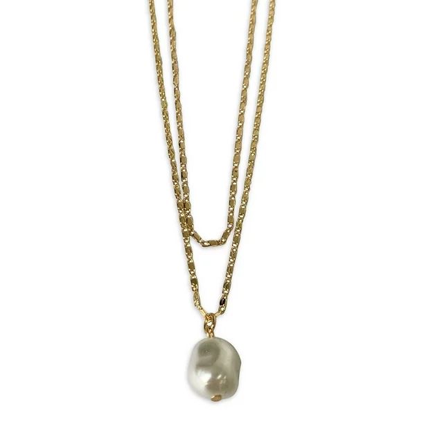 Time and Tru Gold Layered Drop Pearl Necklace | Walmart (US)