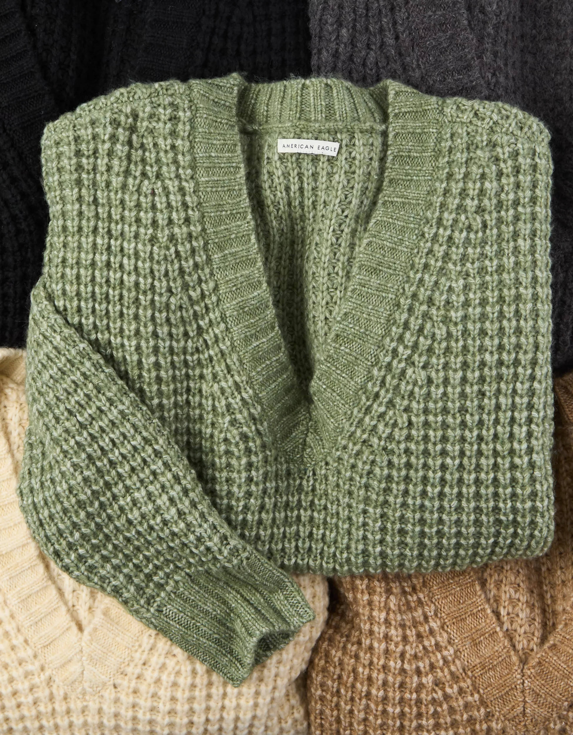 AE Whoa So Cozy Waffle V-Neck Sweater | American Eagle Outfitters (US & CA)