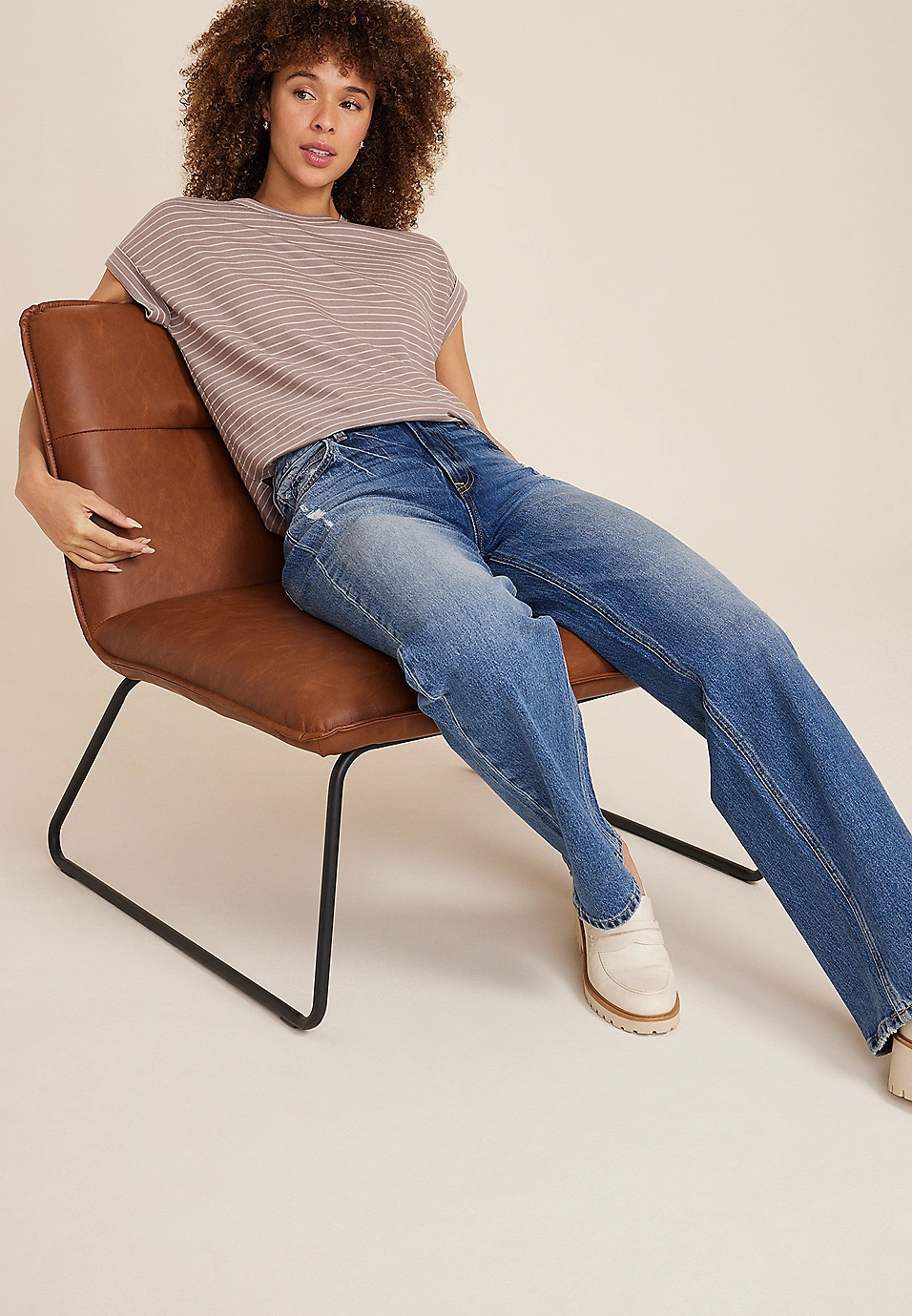 24/7 Clara Textured Striped Tee | Maurices