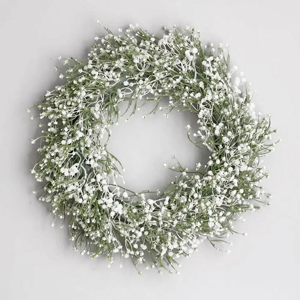 White Gypsophila Wreath Front Door Decoration Baby's Breath Wreath - Walmart.com | Walmart (US)