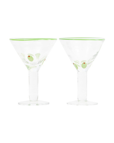 Set Of 2 Olive Martini Glasses With Contrast Rim | TJ Maxx