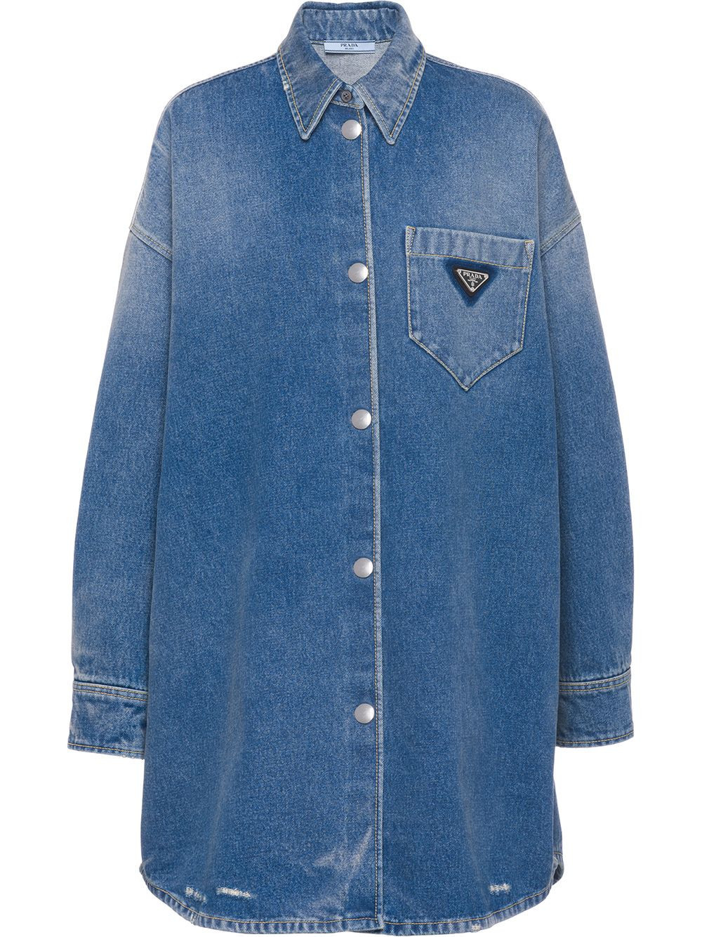 Prada triangle-logo denim shirt - Blue | Farfetch Global