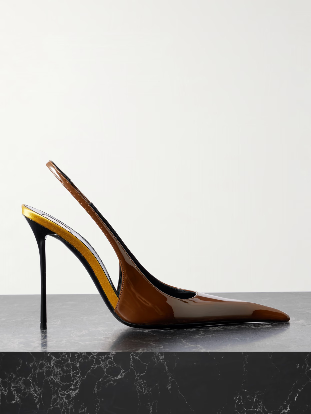 SAINT LAURENT - Amalia Patent-leather Slingback Pumps - Brown | NET-A-PORTER (US)