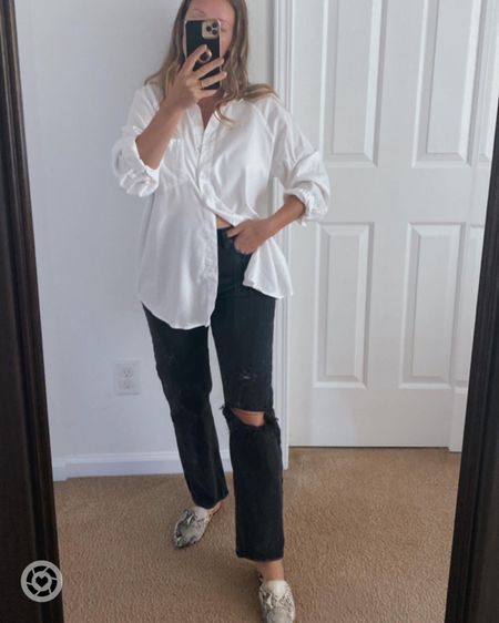 White button down perfect for work or as a beach cover up oversized look Abercrombie jeans 