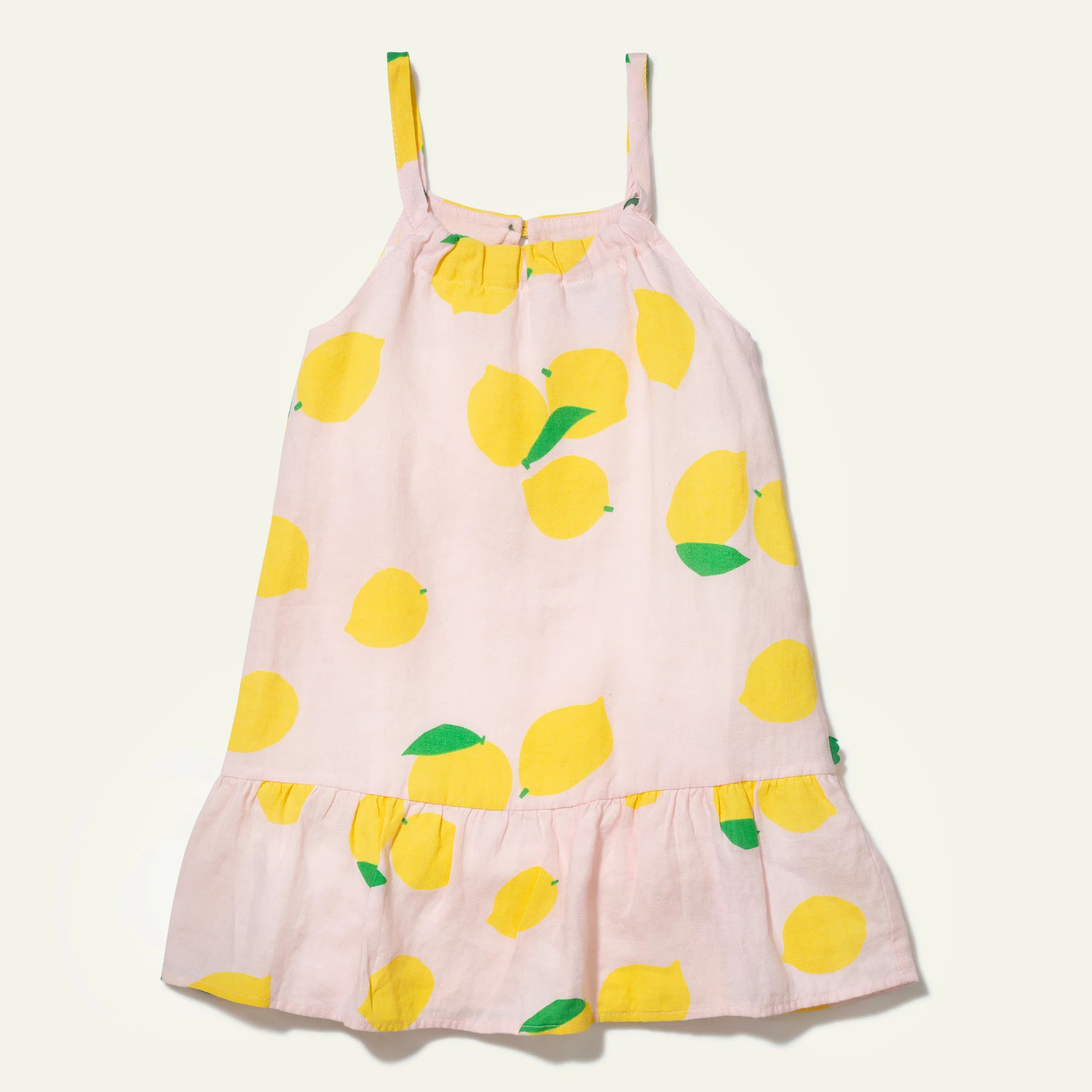 Linen Lemon Strappy Kid Dress | Mon Coeur