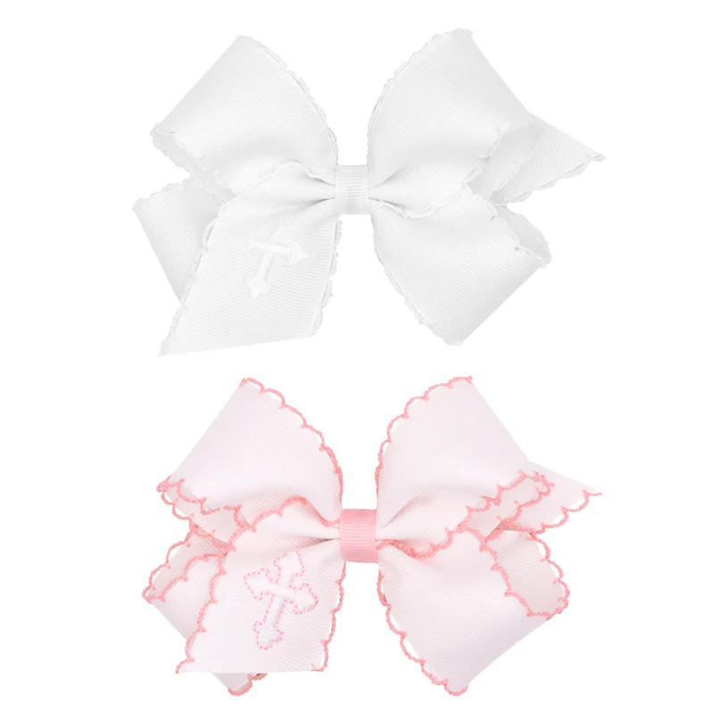 Embroidered Cross Moonstitch Bow White | Classic Whimsy