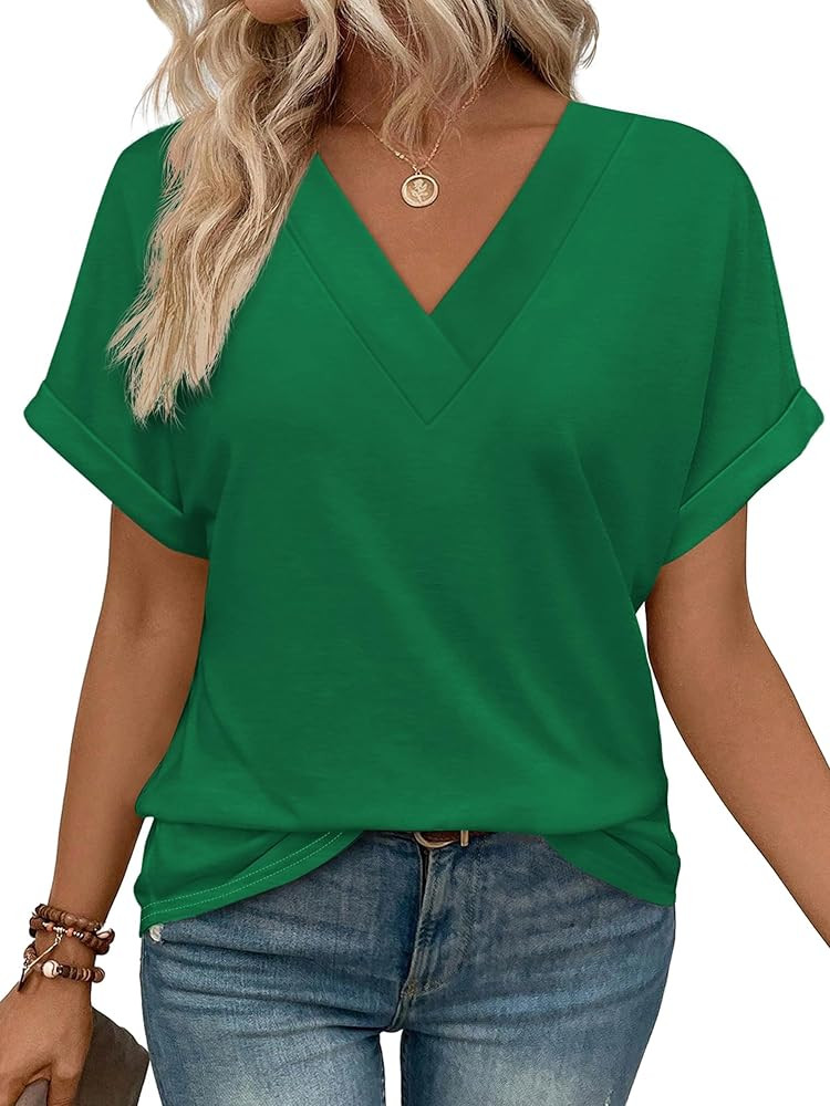 WIHOLL Womens Summer Tops Short Dolman Sleeve Shirts 2025 Fashion V Neck Outfits Clothes | Amazon (US)