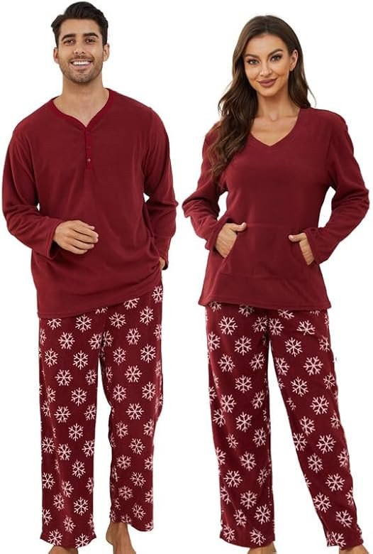 U2SKIIN Couple Pajama Sets, Plaid Pajama Set for Men and Women Soft Warm Pjs Set | Amazon (US)