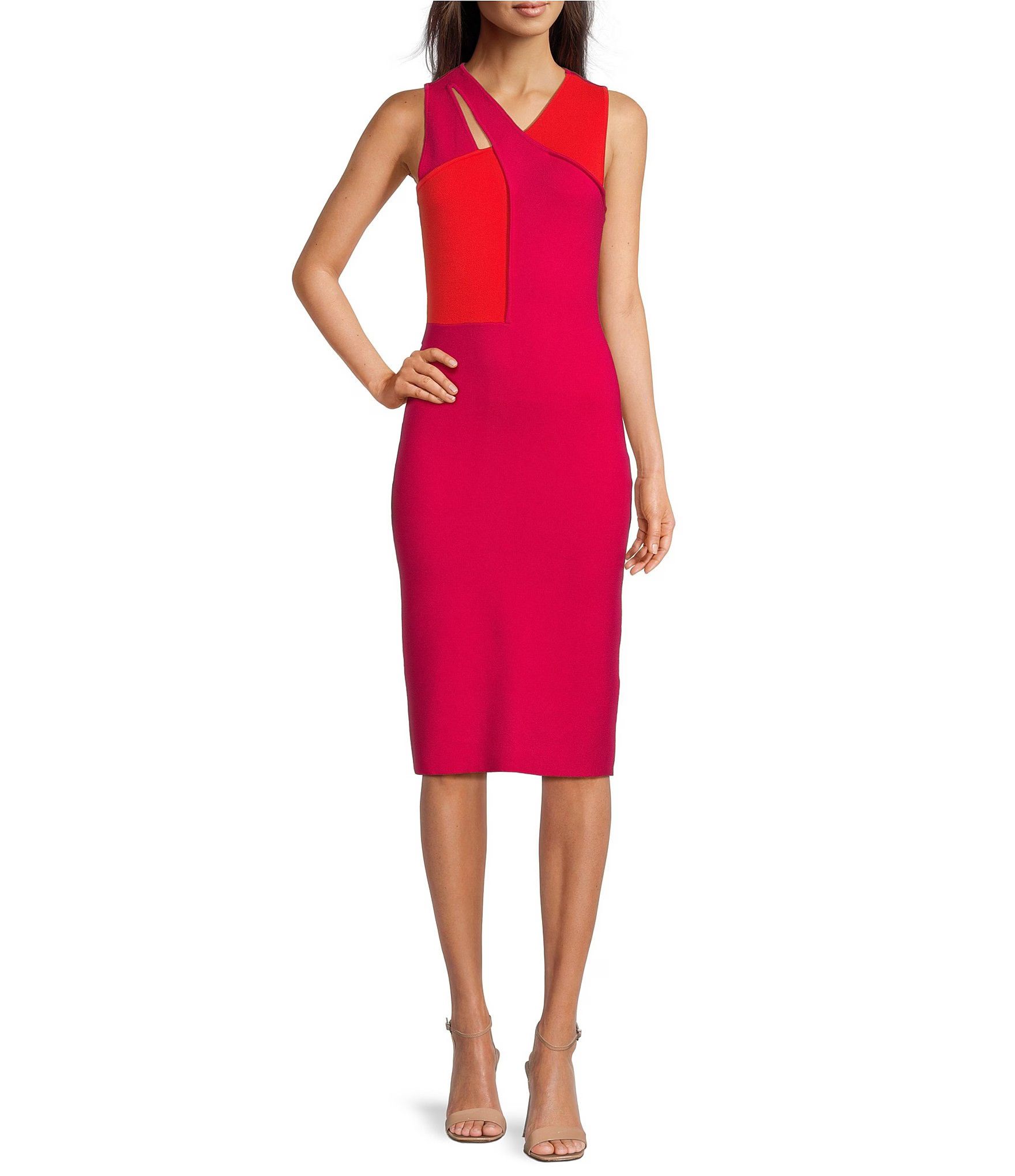 Sleeveless Color Block Cut-Out Cross Halter Bodycon Dress | Dillard's