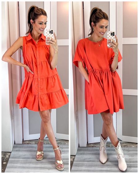 Code EXTRA40 for an EXTRA 40% off the sale prices on these dresses!! They both come in lots of colors. I’m so into the orange so couldn’t pass these up! So flowy and comfy and perfect for tailgating in the fall if it comes in your team’s color! They come in yellow for my locals - LSU and SAINTS!  So easy to dress up or down! I’m wearing a small in both!! They are oversized so you can easily size down if in between! Linking similar wedges and lots of boot options! 

#LTKsalealert #LTKfindsunder50 #LTKparties