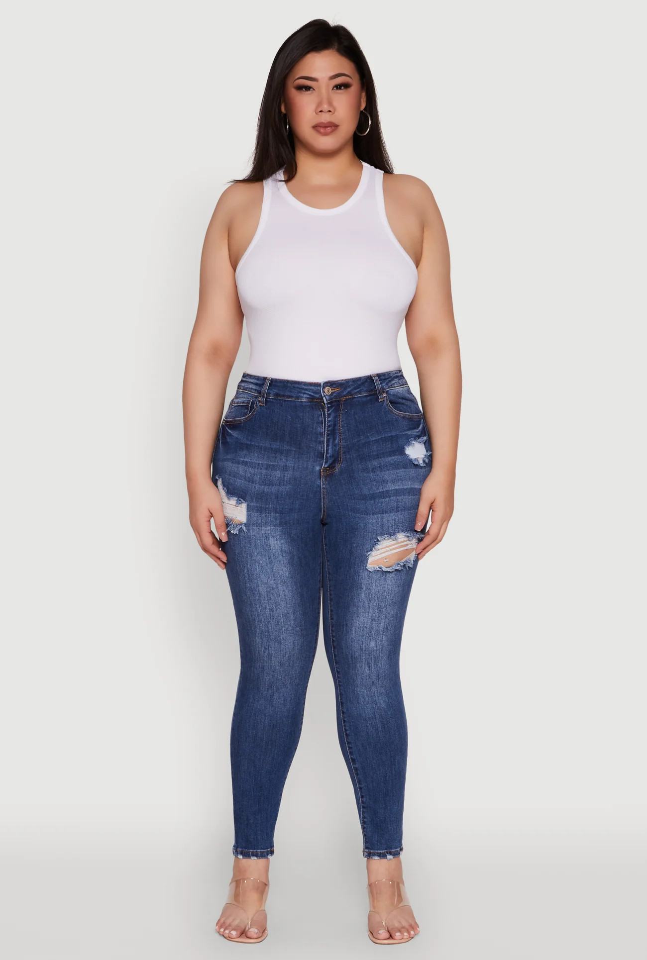 Plus Size WAX Distressed High Rise Skinny Jeans | Rainbow Shops