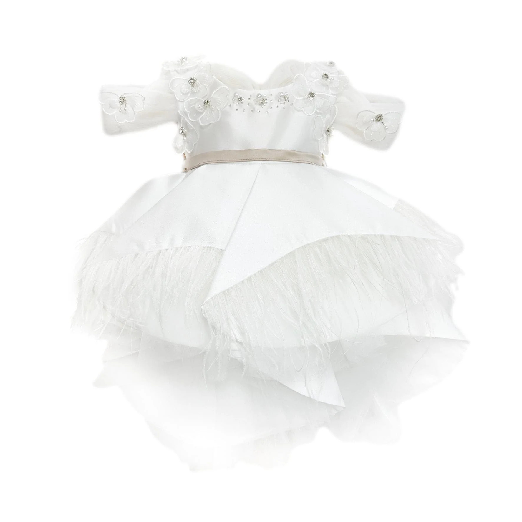 Constanza White Ceremony Dress with Champagne Bow | petite maison kids