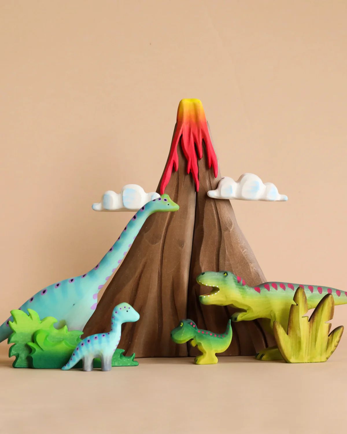 Handmade Wooden Volcano & Dinosaurs Set | Odin Parker