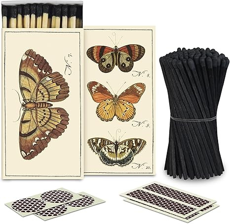 4" All Black Matches + 2 Boxes of HomArt Butterflies Designer Matchboxes + Striker Stickers Inclu... | Amazon (US)