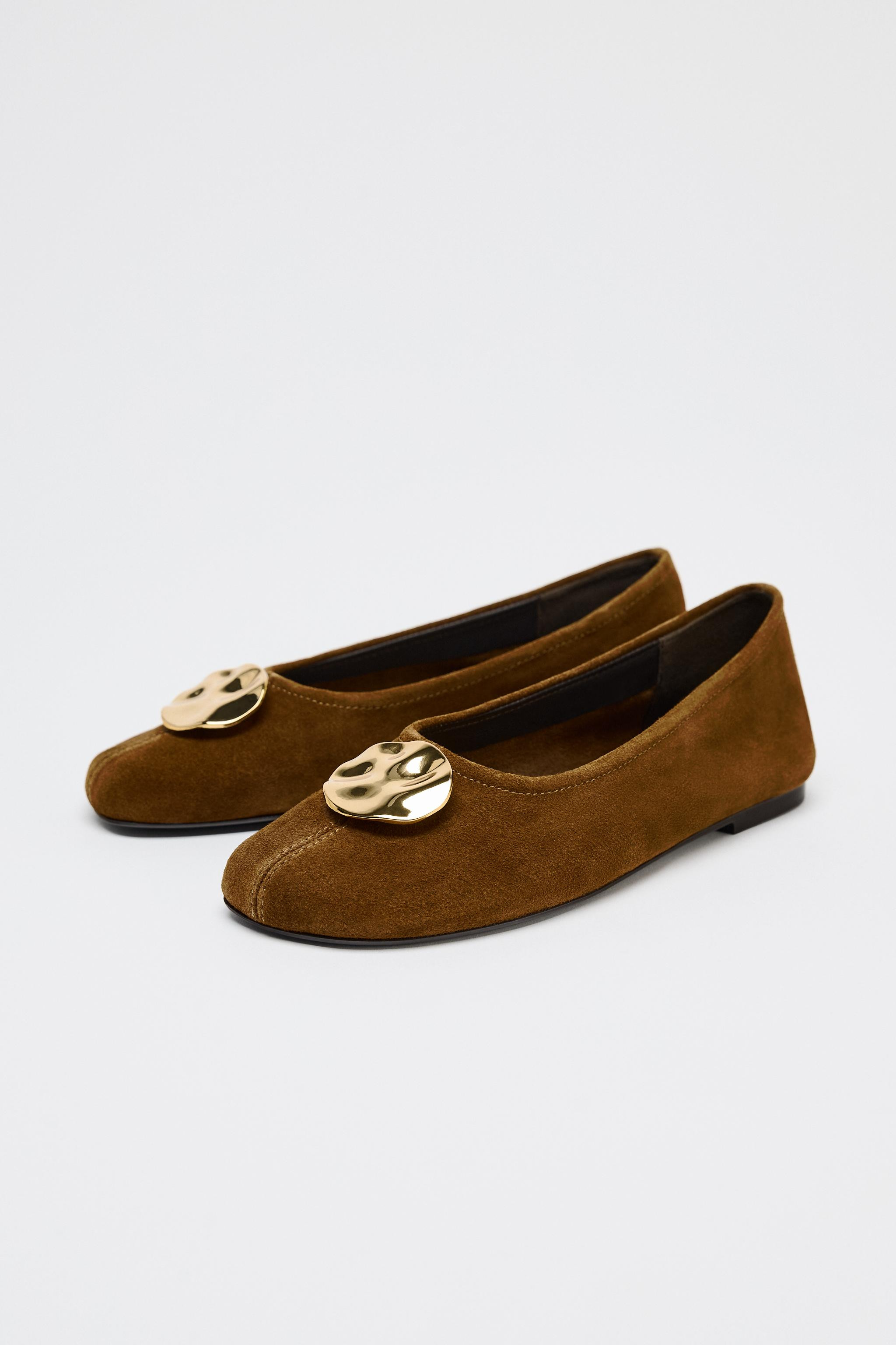 SUEDE LEATHER BALLET FLATS | Zara US