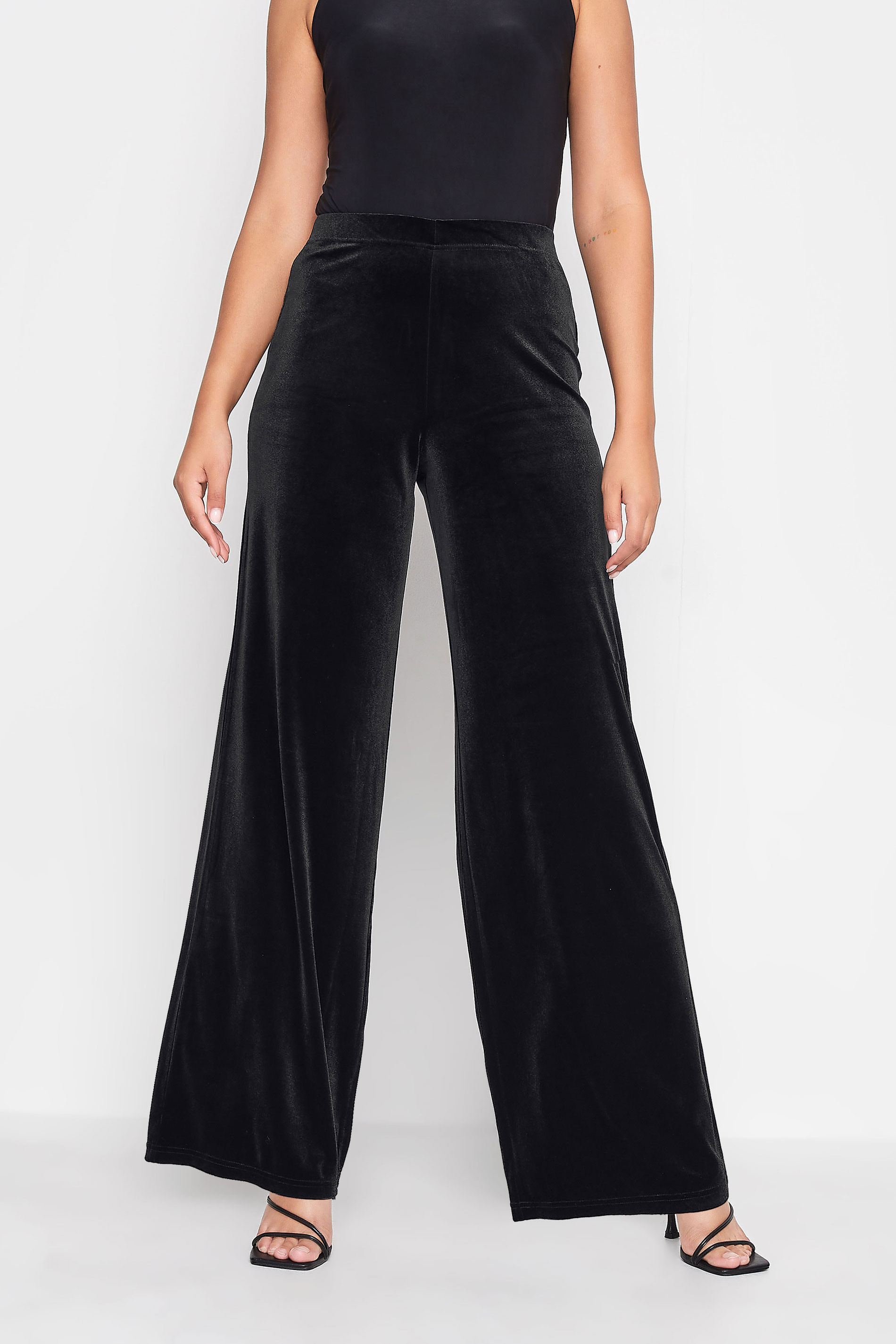 LTS Tall Black Velvet Wide Leg Trousers | Long Tall Sally