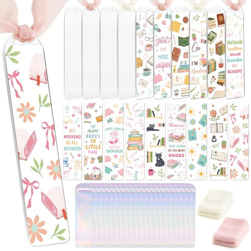 Dazoratix Book Lovers Acrylic Bookmarks - 45 Pcs Cute Acrylic Bookmark Blanks Clear Aesthetic Double-Sided Pastel Bookmark Making Kit UV DTF Transfer Stickers Yellow Pink Ribbon Women DIY Crafts Gifts | Amazon (US)
