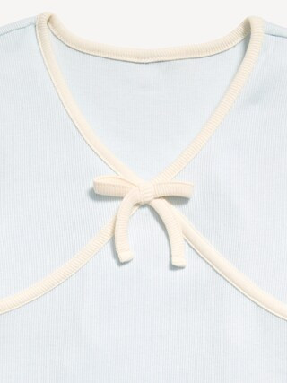 Fitted Short-Sleeve Ribbed Bow Top for Girls | Old Navy (US)