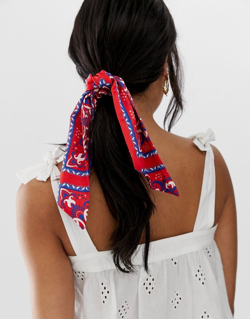 ASOS DESIGN hair scarf in bandana print in burgundy | ASOS UK