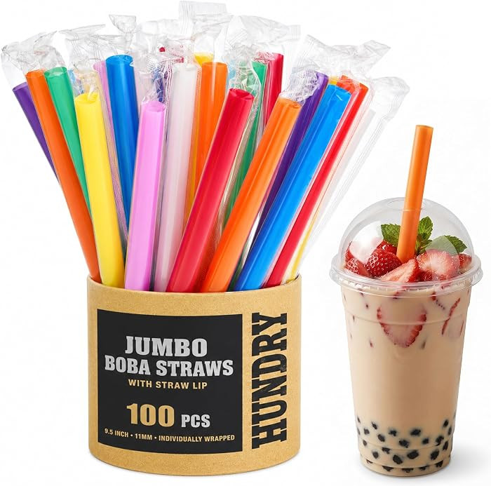 Jumbo Boba Straws 100 Count, 11mm Wide Smoothie Straws Individually Wrapped, Colorful Disposable ... | Amazon (US)