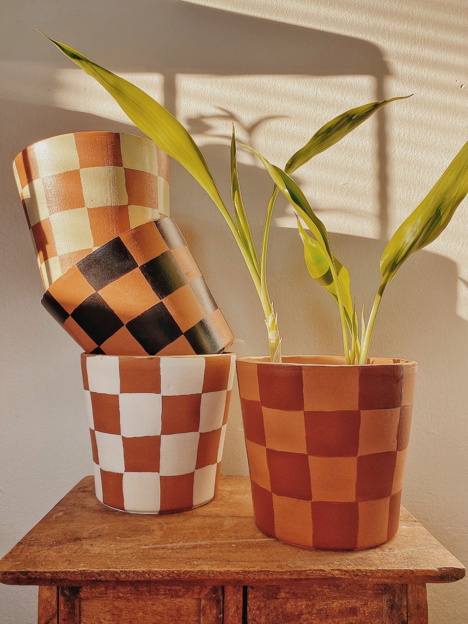Checkerboard Planter Pot | terracotta clay handpainted indoor pot boho decor urban eclectic moder... | Etsy (US)