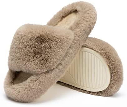 Chantomoo Women's Blue Memory Foam Faux Fur Lined Open Toe Slippers for Women - US 12 | Amazon (US)