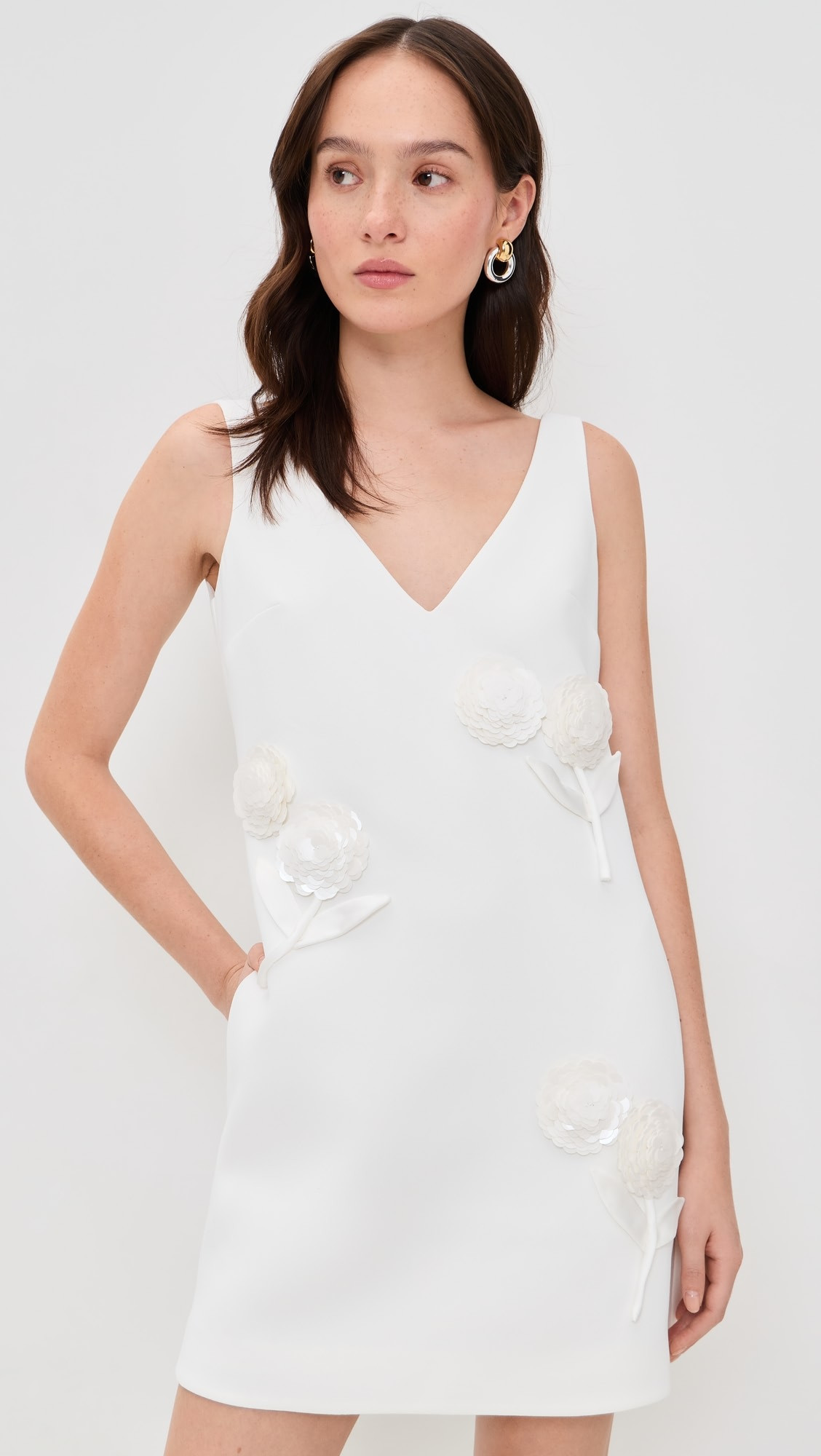 White Crepe Embellished Flower Mini Dress | Shopbop