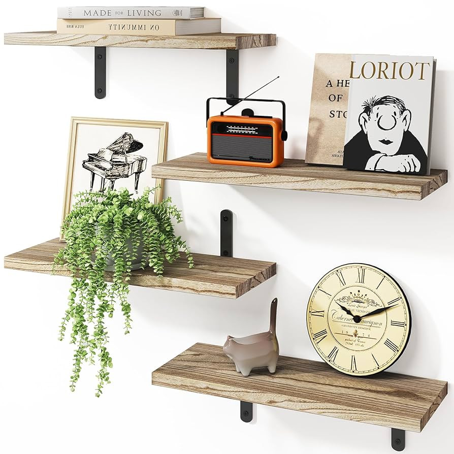 Fixwal Wall Floating Shelves for Room Decor, 4 Sets Floating Shelves for Wall Storage, Wood Wall ... | Amazon (US)