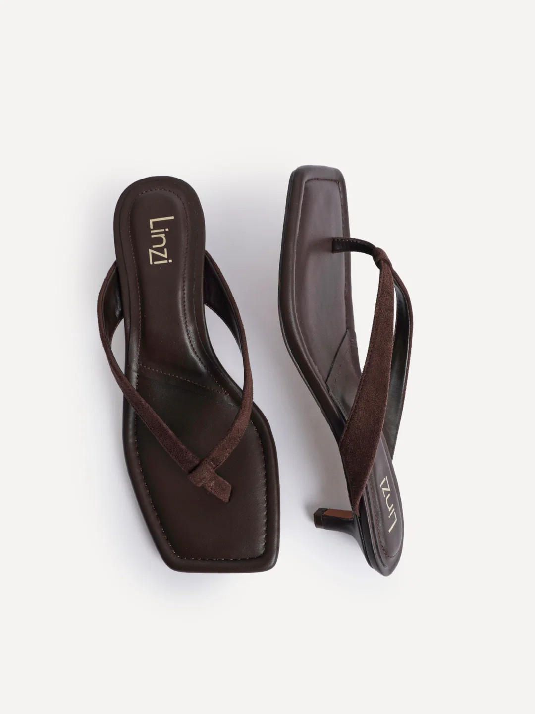 Brown Faux Suede Toe Post Kitten Heel | Linzi Shoes