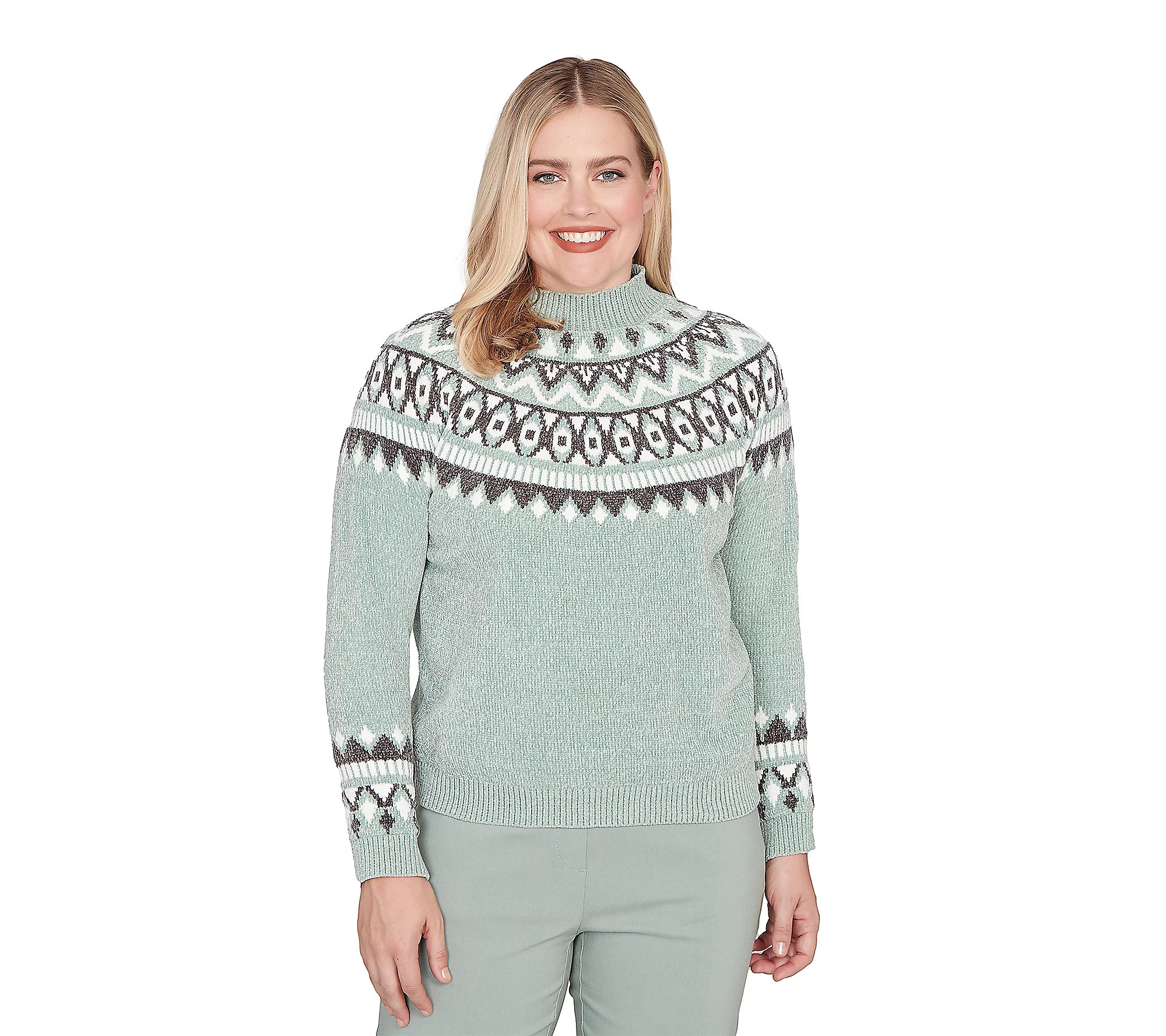 Alfred Dunner Petite Fair Isle Pattern Chenille Sweater | QVC