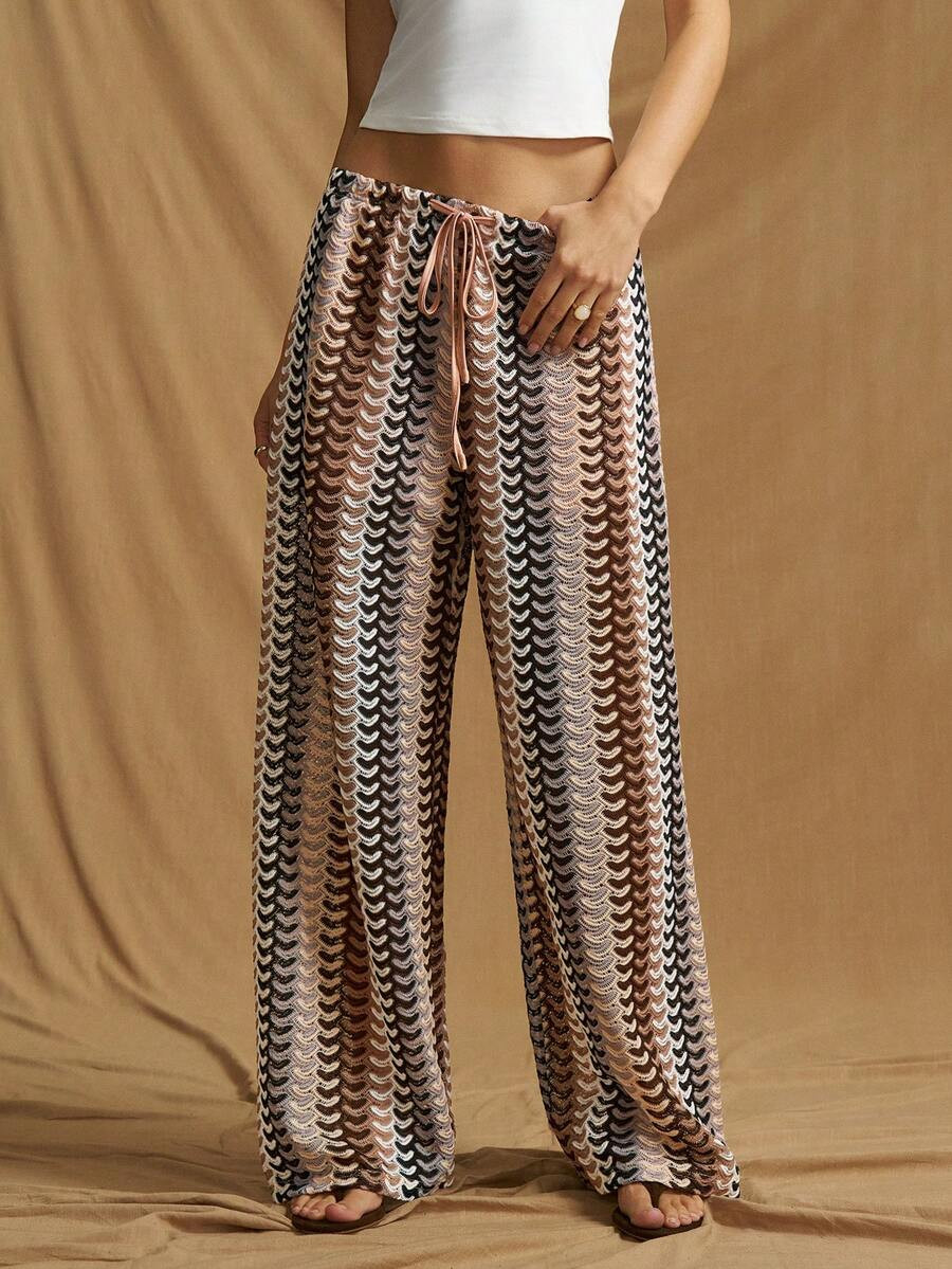 SHEIN ICON Low Rise Tie Waist Patterned Cover Up Trousers Boho Ibiza Cute Sexy Vacation Summer Be... | SHEIN