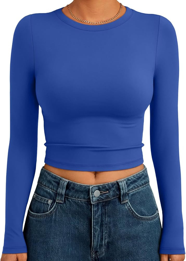 Trendy Queen Womens Long Sleeve Crop Tops Basic Slim Fitted Shirts Spring Fashion Outfits 2026 Te... | Amazon (US)