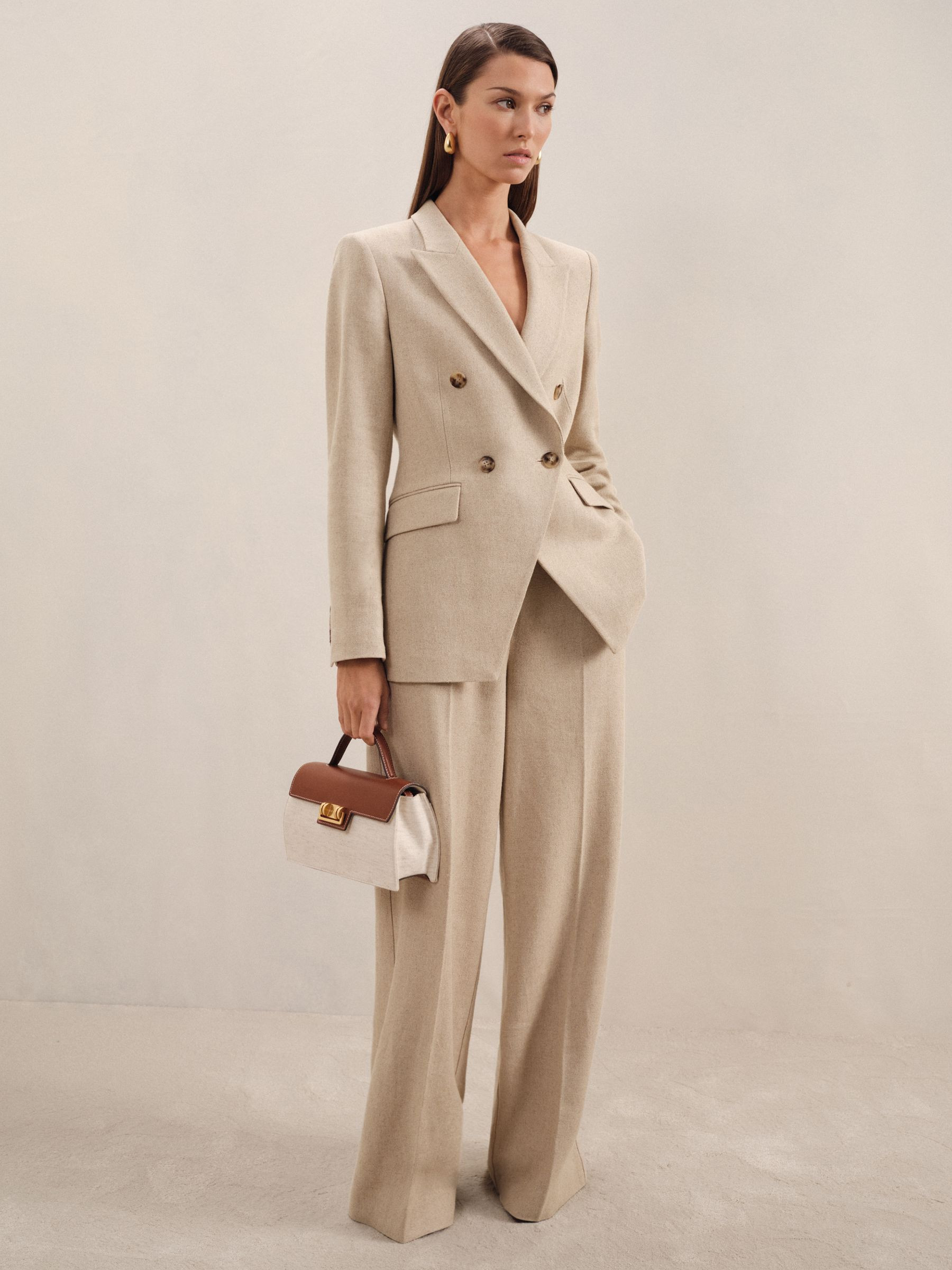 Linen-Blend Double-Breasted Suit Jacket in Neutral | Reiss US