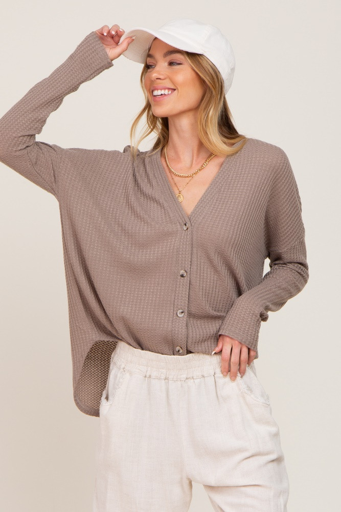 Mocha Waffle Knit Button Down Top | PinkBlush Maternity
