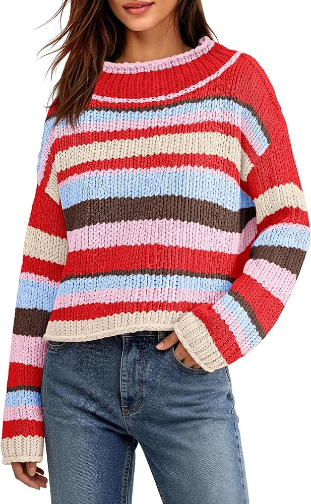 ReachMe Women's Chunky Knit Mock Neck Cropped Sweater | Amazon (US)