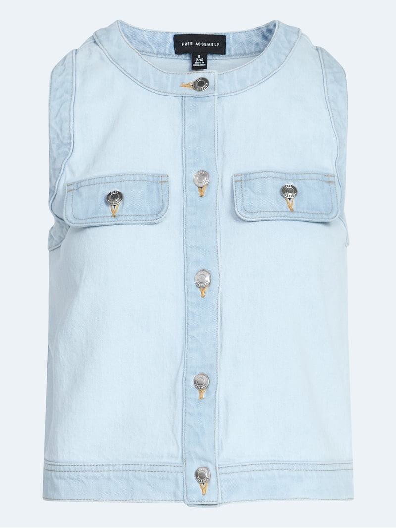 Free Assembly Women's and Women's Plus Button Front Sleeveless Denim Top, Sizes XS-4X | Walmart (US)