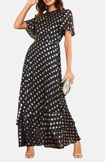 Foil Polka Dot Chiffon Maxi Cocktail Dress | Nordstrom
