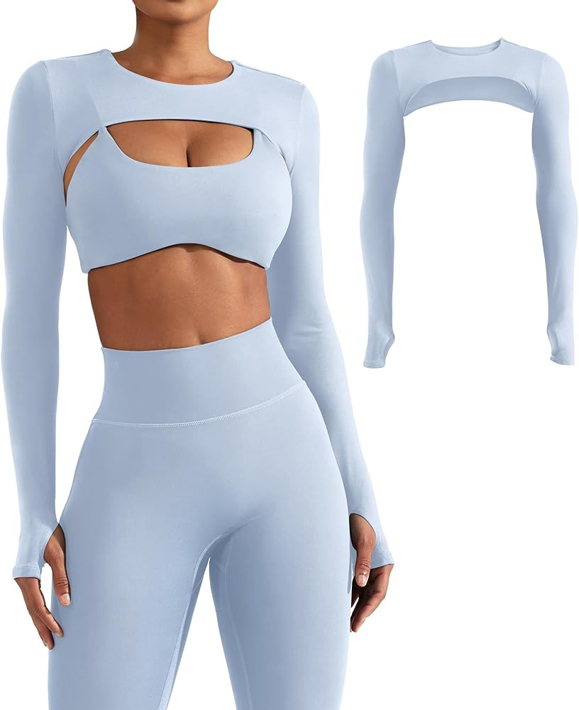 YEOREO Women Crop Top Long Sleeve Bolero Open Front Workout Cropped Shirts Sports Shrug | Amazon (US)