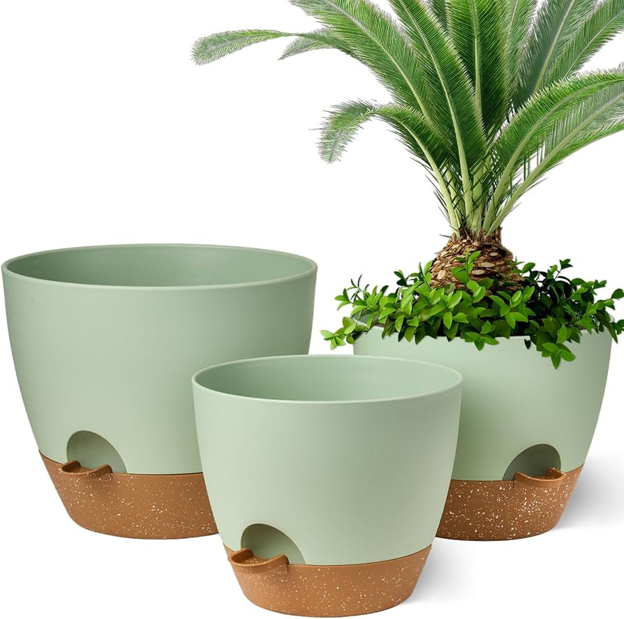 Self Watering Planters 12/10/9 inch Plant Flower Pots Set of 3 Plastic with Drainage Hole for Ind... | Amazon (US)