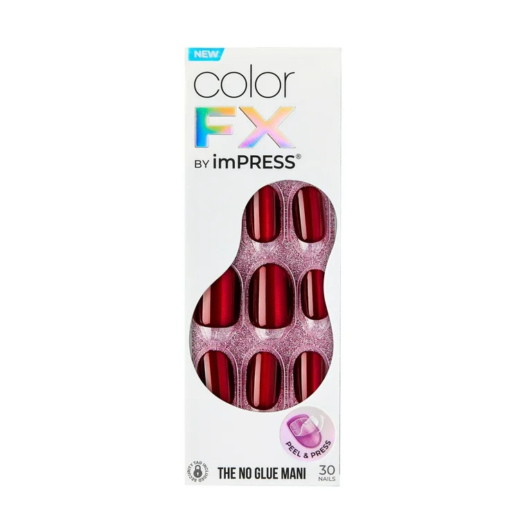 KISS imPRESS Color FX  Press on Nails, Hidden Gem, Red, Short Oval, 30 Count | Walmart (US)